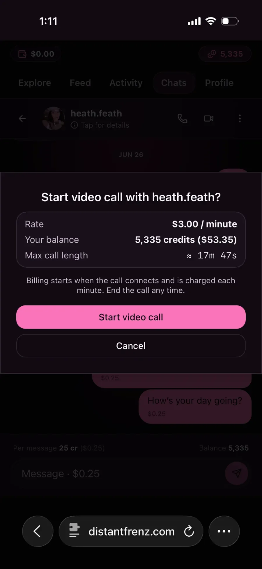 Start a video call with a Fren