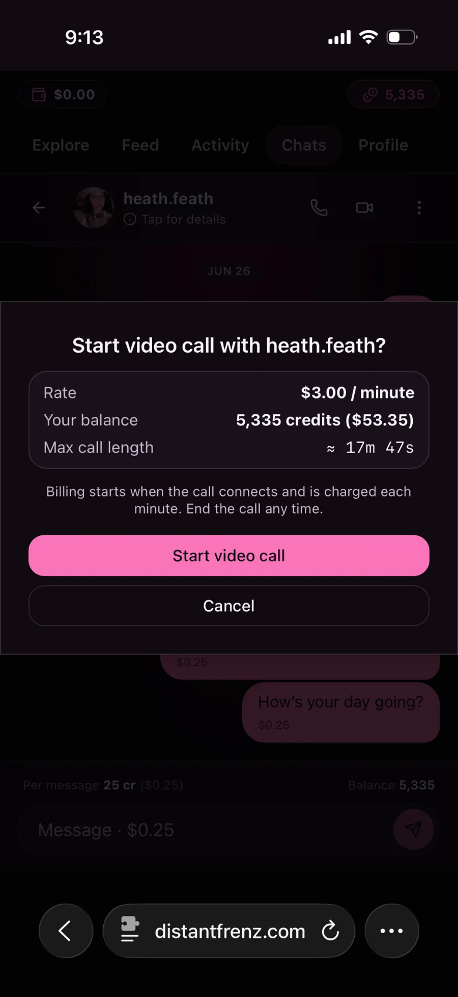 Start a video call with a Fren
