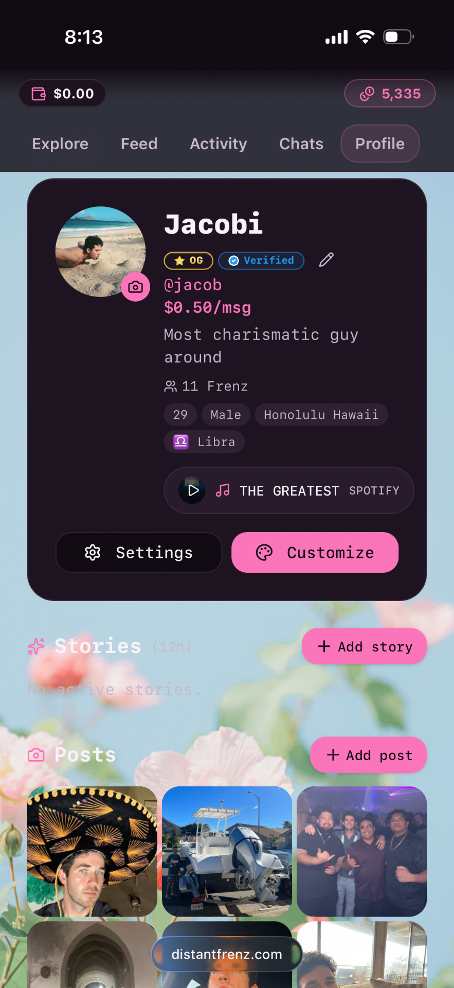 DistantFrenz profile page