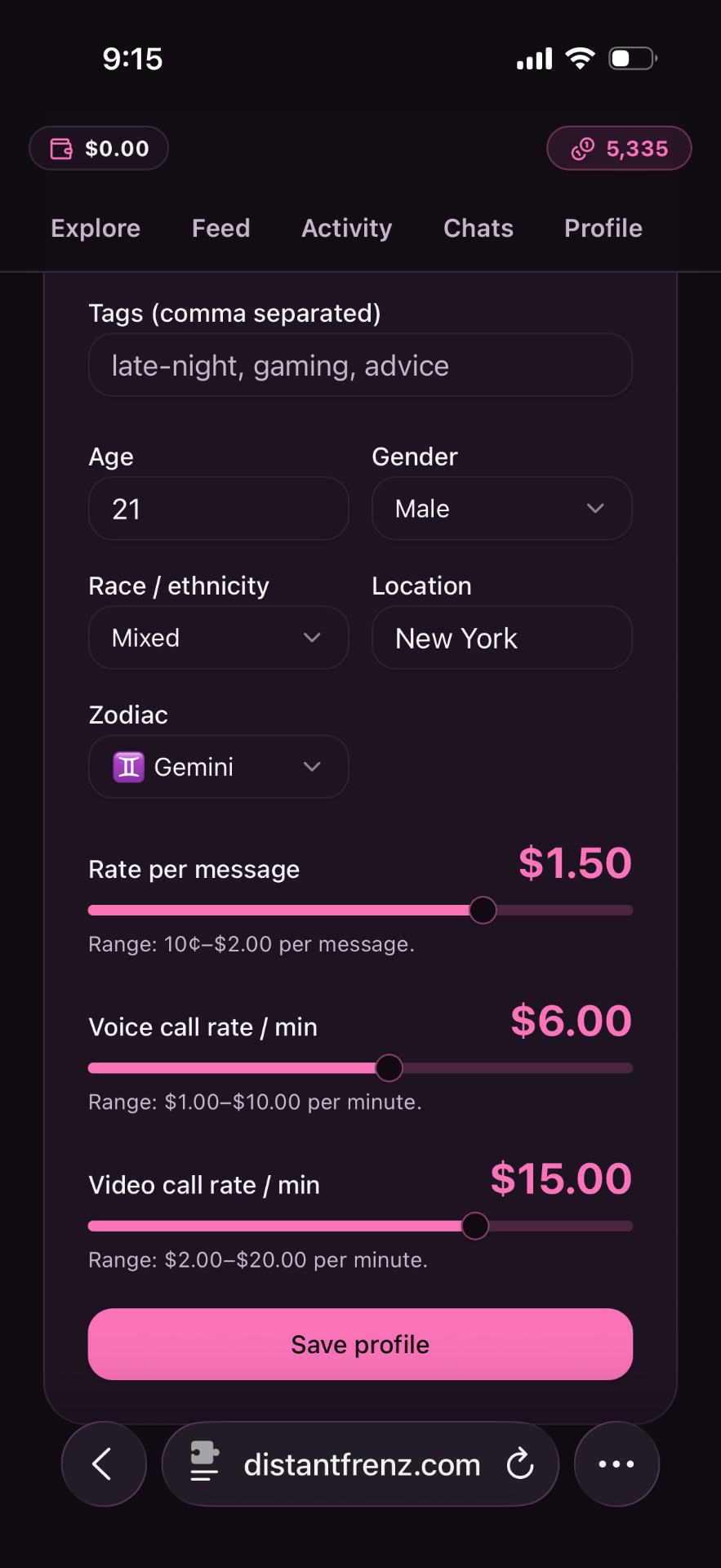 Set your own rates for messages and calls