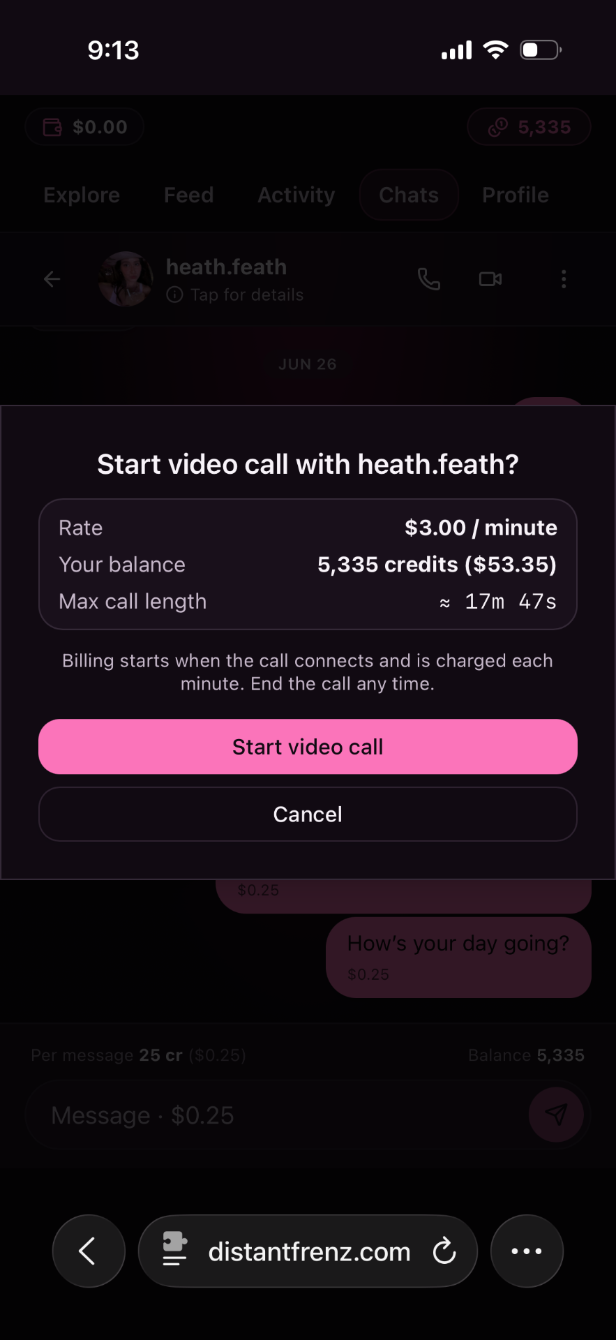 Start a video call with a Fren