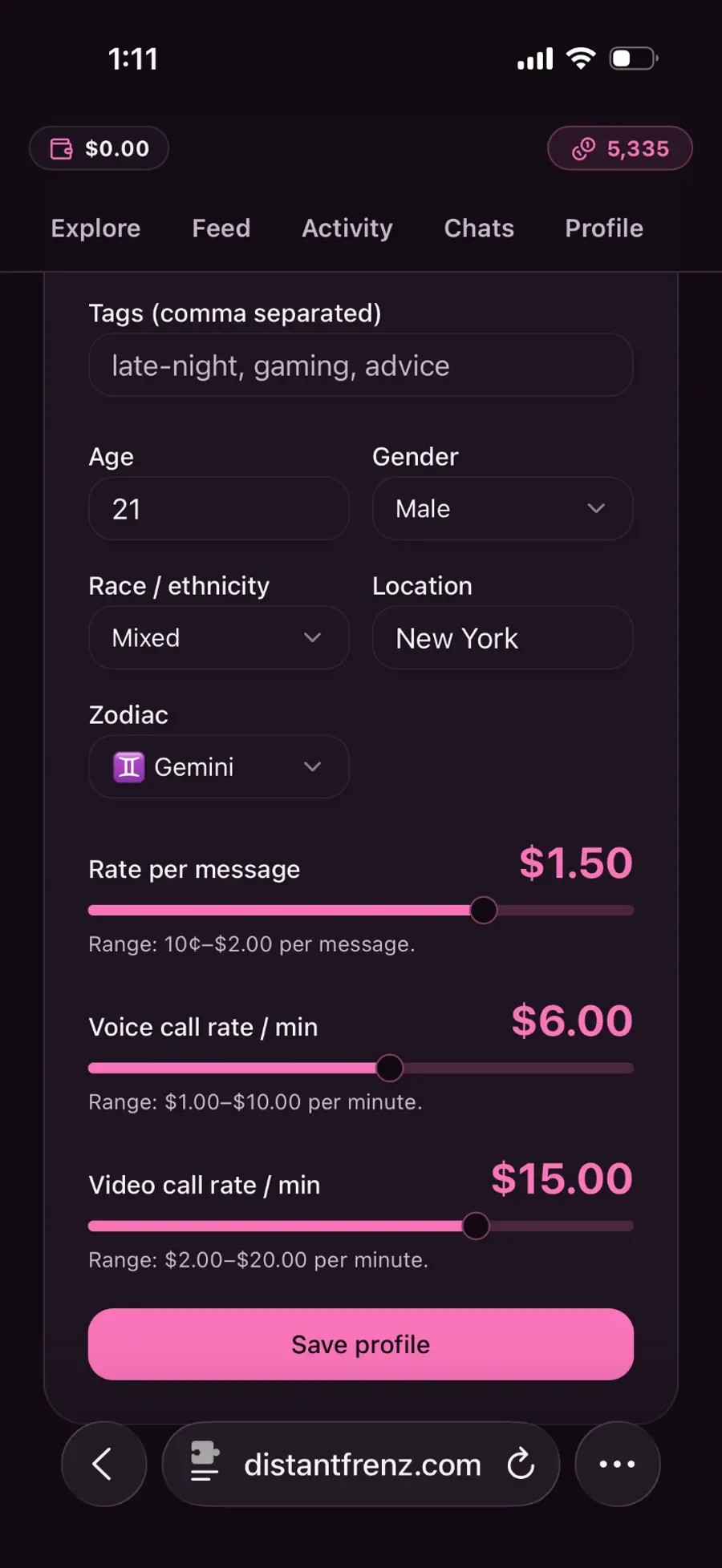 Set your own rates for messages and calls