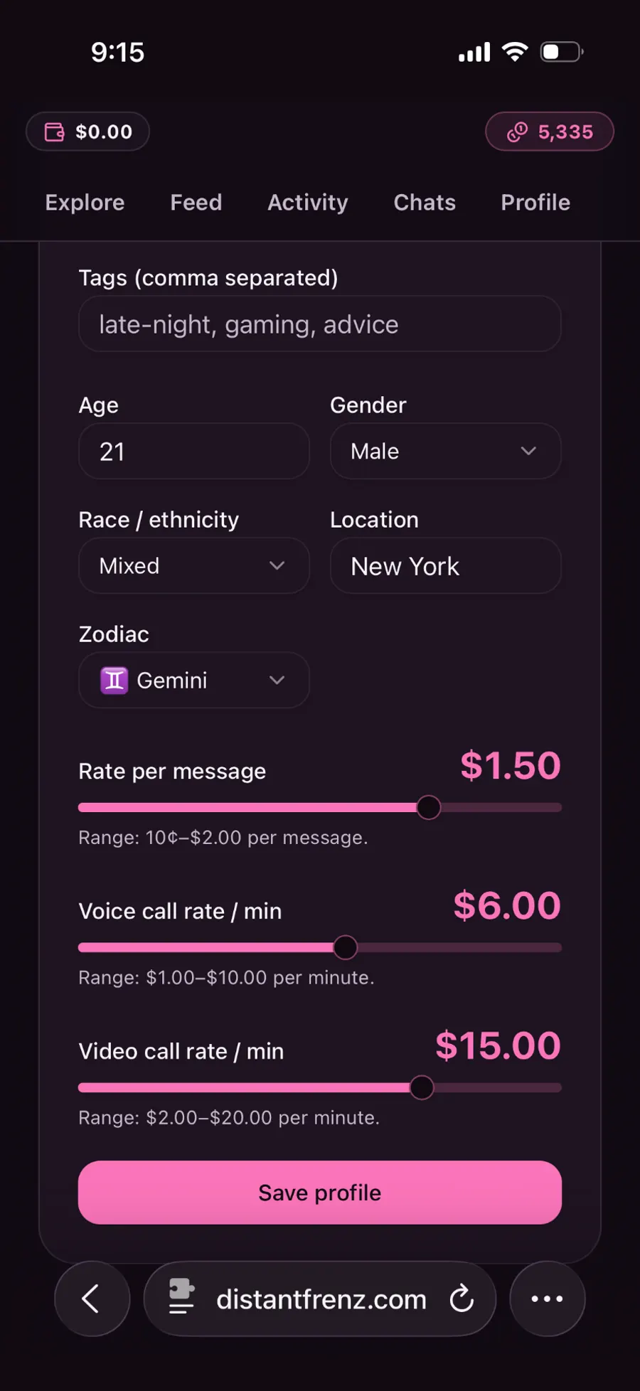 Set your own rates for messages and calls